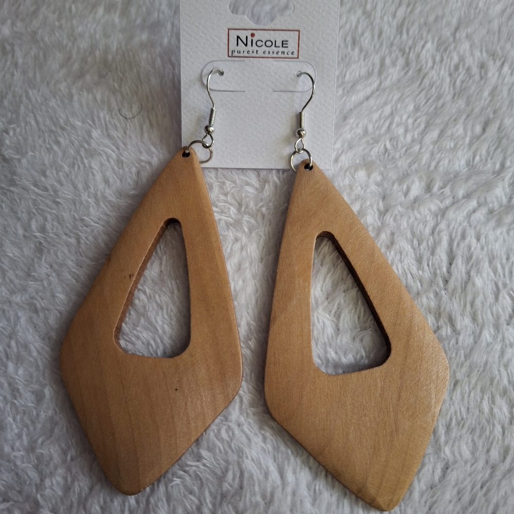 Nicole Natural Wood Statement Earrings